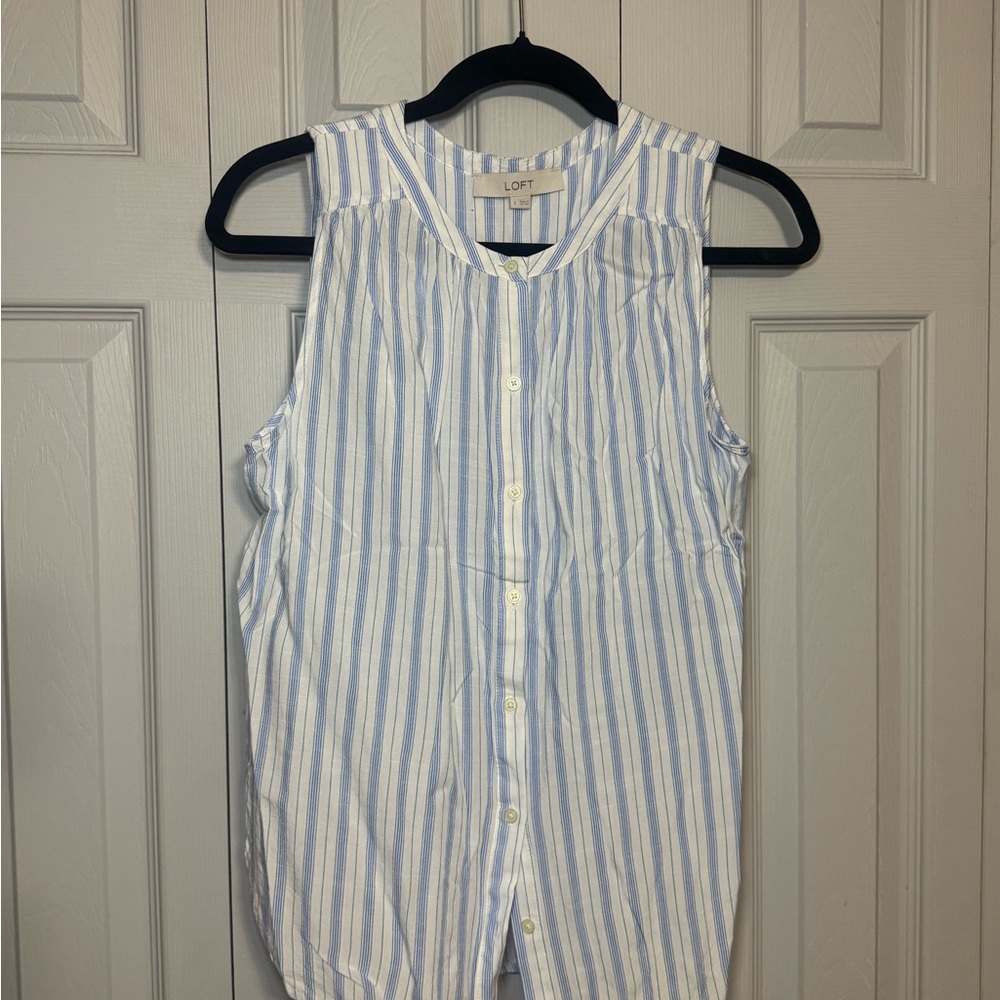 LOFT Blue and White Striped Sleeveless Shirt